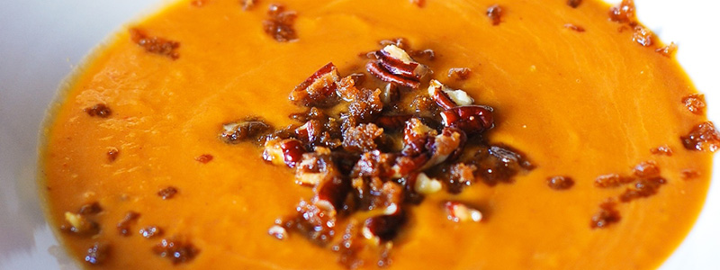 Pumpkin coconut soup with caramelized pecans. Original image from https://www.flickr.com/photos/juliasalbum/albums/72157637895181703/with/10972111165/ Pumpkin coconut soup with caramelized pecans. Original image from https://www.flickr.com/photos/juliasalbum/albums/72157637895181703/with/10972111165/