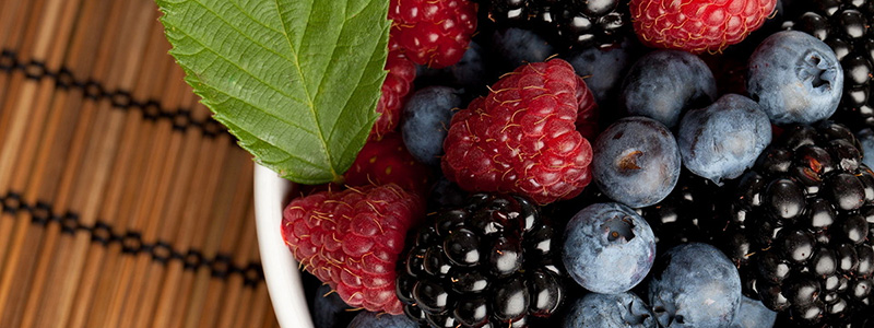 Berries and mint in a bowl