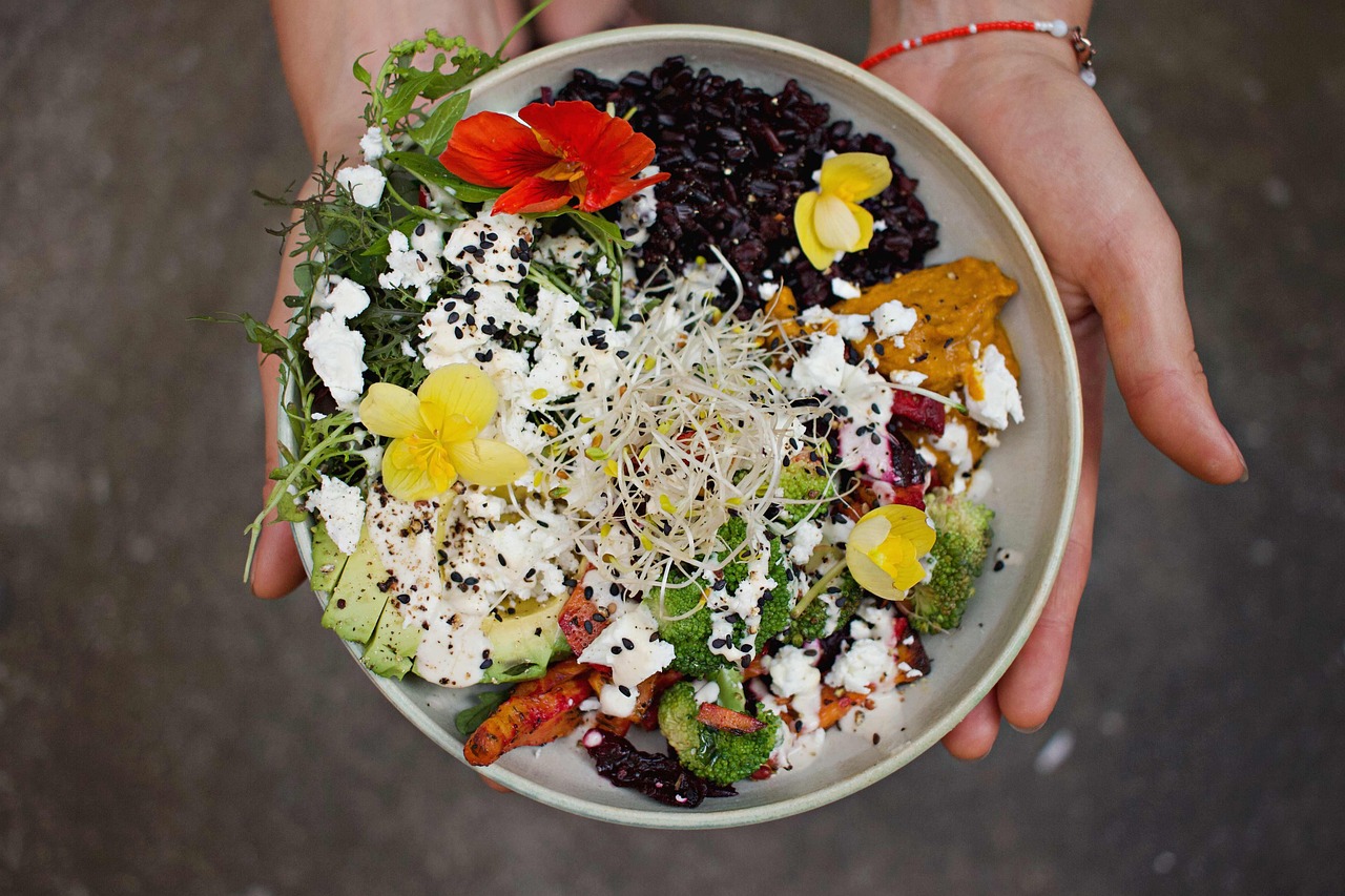 Bowl of salad, courtesy Steph_Loewe on Pixabay https://pixabay.com/photos/bowl-salad-appetizer-salad-bowl-5965997/
